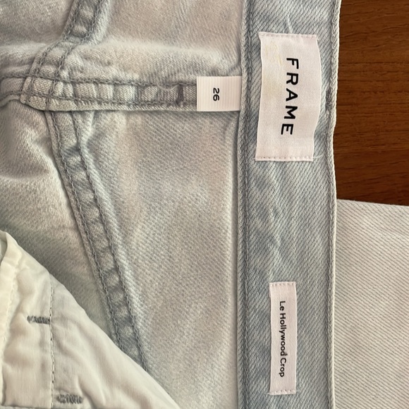 Frame Denim Le Hollywood Crop Jeans Sz 26 High Rise Straight Beach Out Rips Wash - Picture 3 of 14